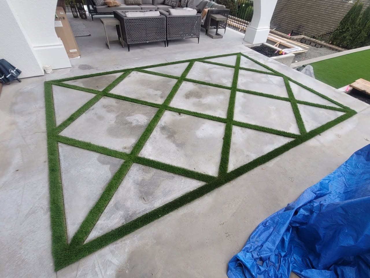 Concrete Patio with Artificial Turf Inlays — North Vancouver, BC